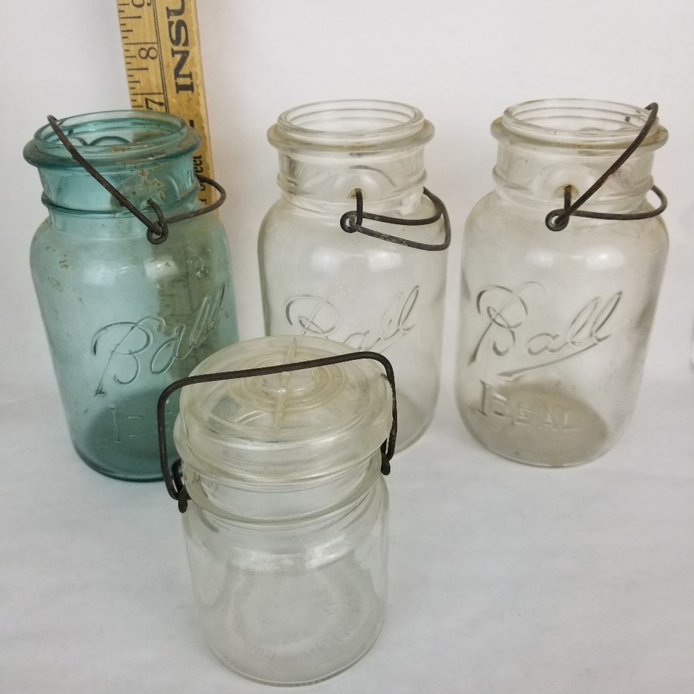 Collection of Vintage Ball Jars Wire, Blue canning